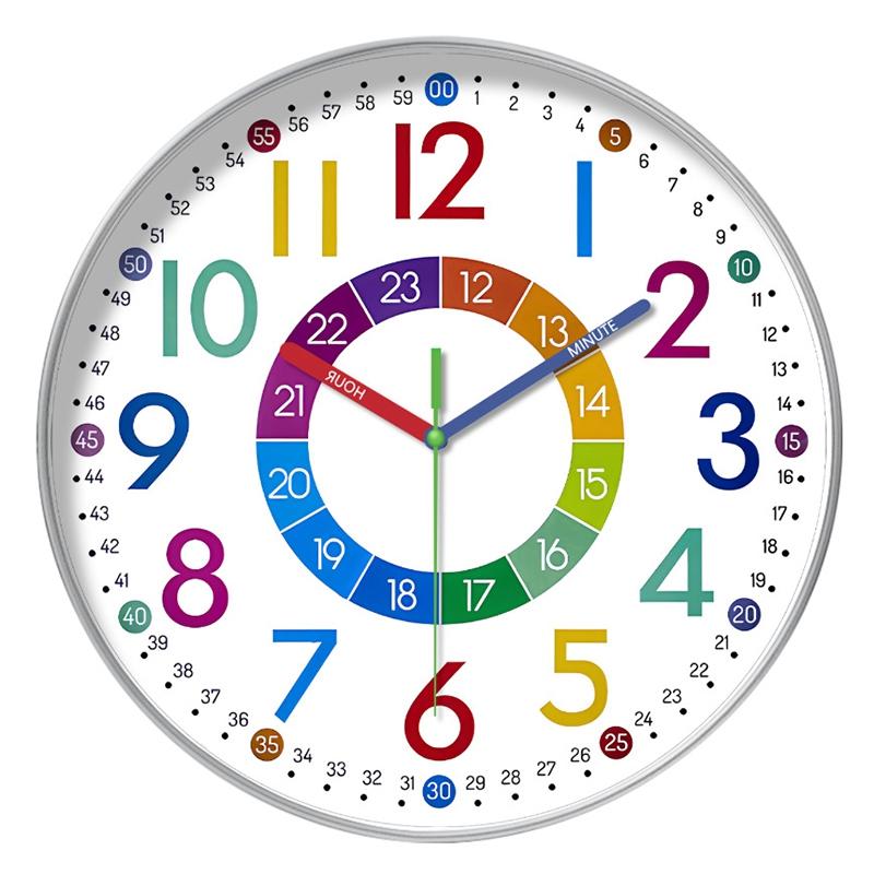 10 Inch Early Childhood Education Clock Colorful Round Wall Clock Kids' Room Decor Non Ticking Learning Clock Wall Decoration