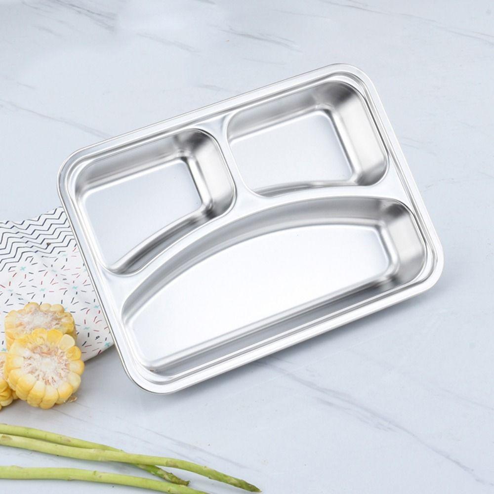 Stainless Steel Divided Lunch Box with Lid Lunch Container Fast Food Plate  Kitchen Tableware