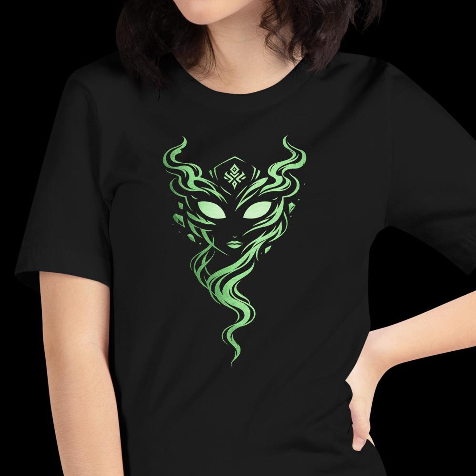 Jade Genie Spirit T-Shirt, Mystical Djinn Vapor Graphic Tee, Witchcore Streetwear S