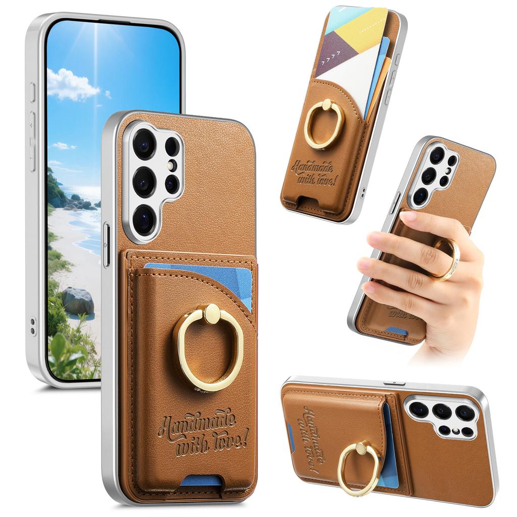Luxury Ring Holder Cards Solt Leather Case for Samsung S26 Ultra S25 S24 Plus A18 A07 A17 A37 A57 A16 A26 A06 Shockproof Cover