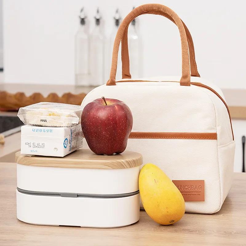 4 Shapes Beige Simple Lunch Bags Girls Large-Capacity Japanese Bento Bag Insulated Thermal Portable For Travel Picnic Lunch Box