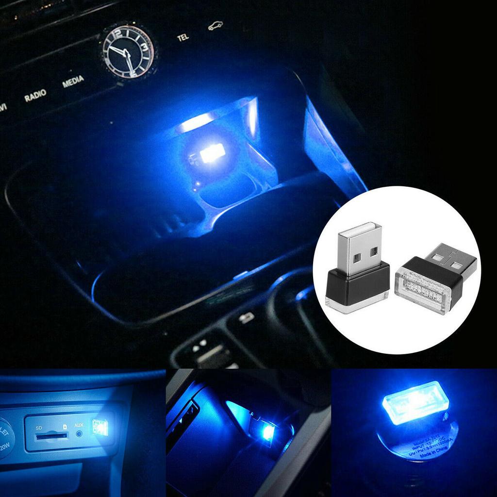 1/2x Car USB LED Atmosphere Lights Decorative Lamp Emergency Lighting Ambient Welcome LED Light Neon Plug Blue Auto Interior