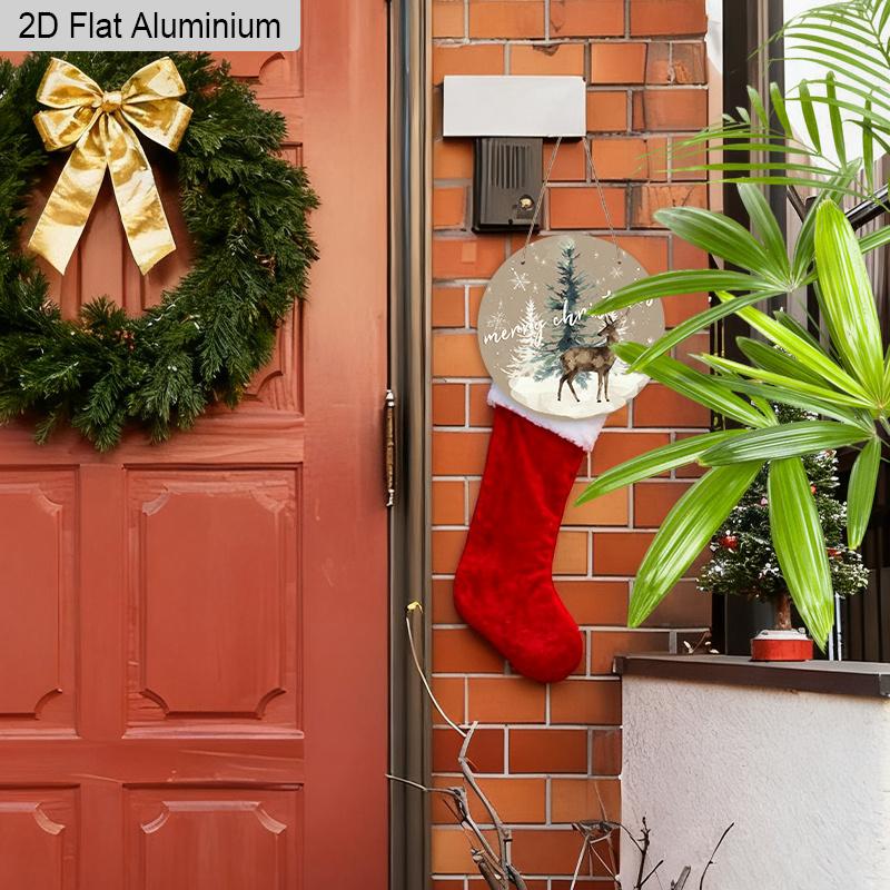 2D Flat Rustic Aluminium Christmas Sign with Elk Pattern - Navidad Figurine Ornaments - Ideal for Front Door, Wall, Porch, Fence Decor - Ideal