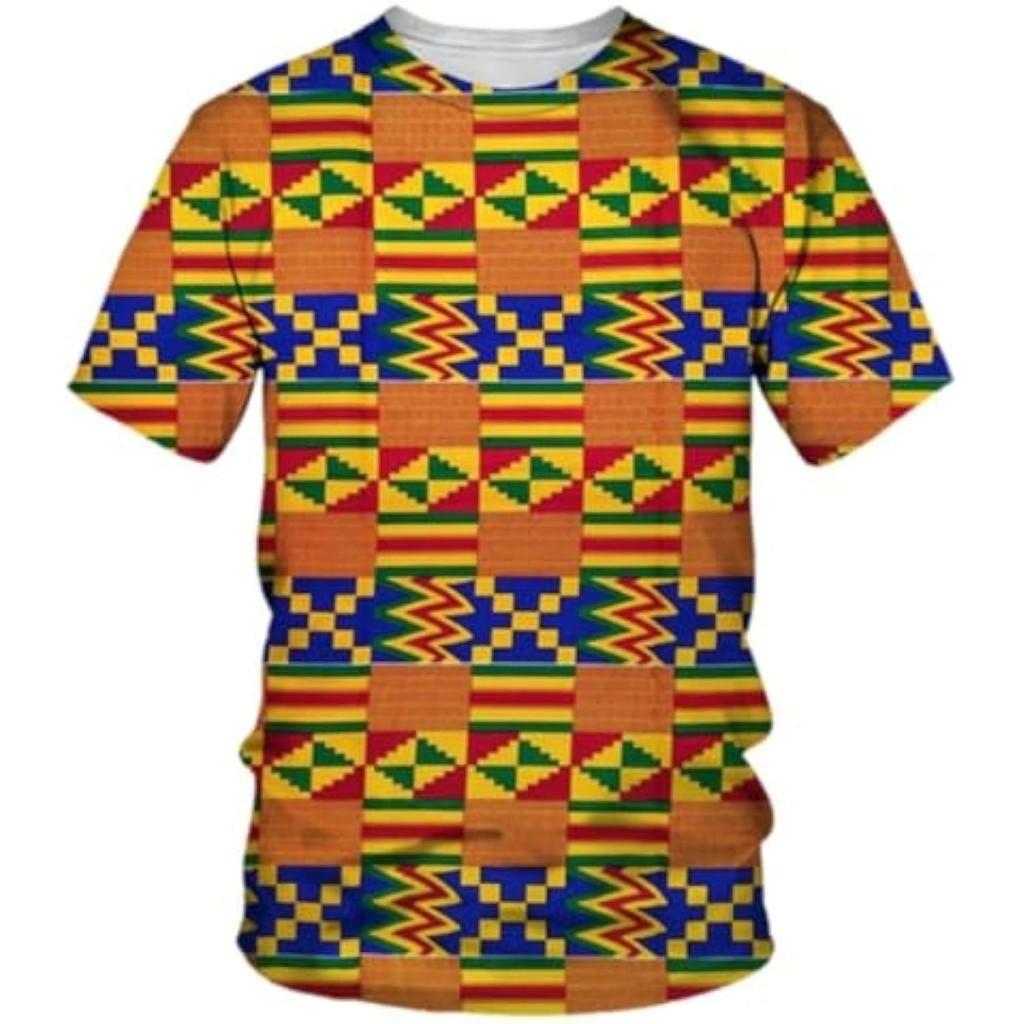 Summer Loose Plus Size T-shirt African Ethnic Style Trend 3D Printed Short Sleeved Men's Fashionable Short Sleeved T-shirt European and American