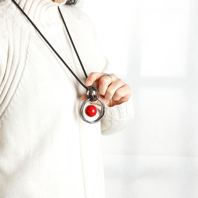 White Pearl Ball Pendant Long Necklaces 