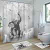 Charming Elephant & Wildlife Shower Curtain Set - Waterproof Polyester With 12 Hooks, Anti-Slip Bath Mat, U-Shaped Toilet Mat, A