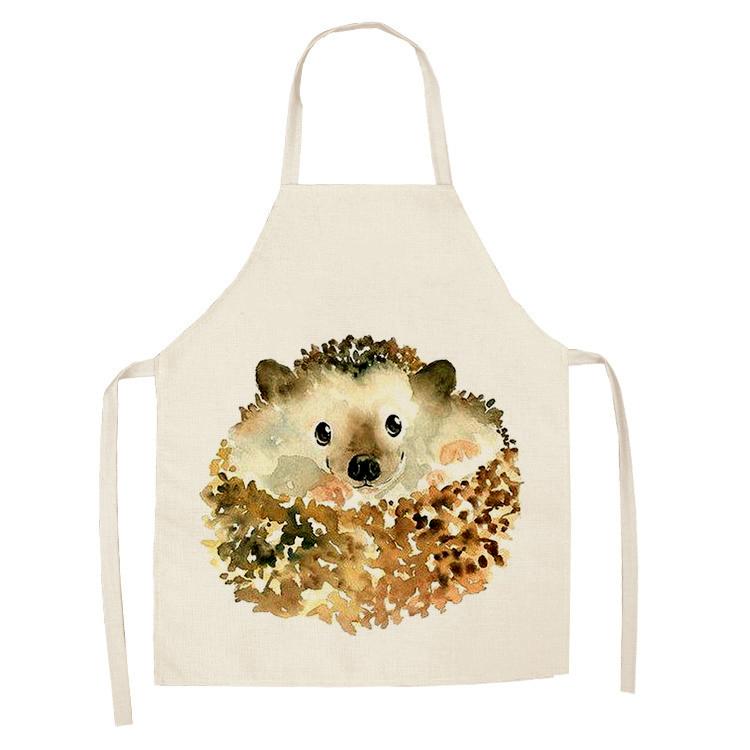 Fartuch kuchenny z nadrukiem jeża, bez rękawów, bawełniany i lniany, dla mężczyzn i kobiet, narzędzia do czyszczenia gospodarstwa domowego