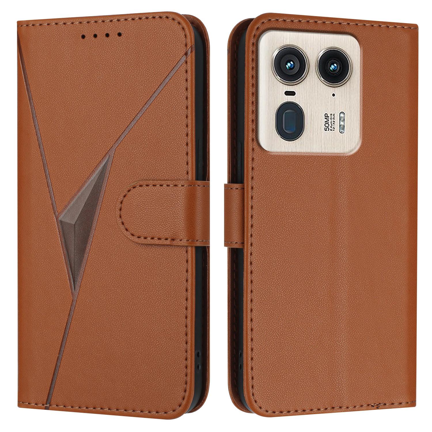 

For Motorola Moto X50 Ultra 5G/Edge 50 Ultra 5G Case Triangle Imprint Leather Phone Cover with Lanyard Coffee
