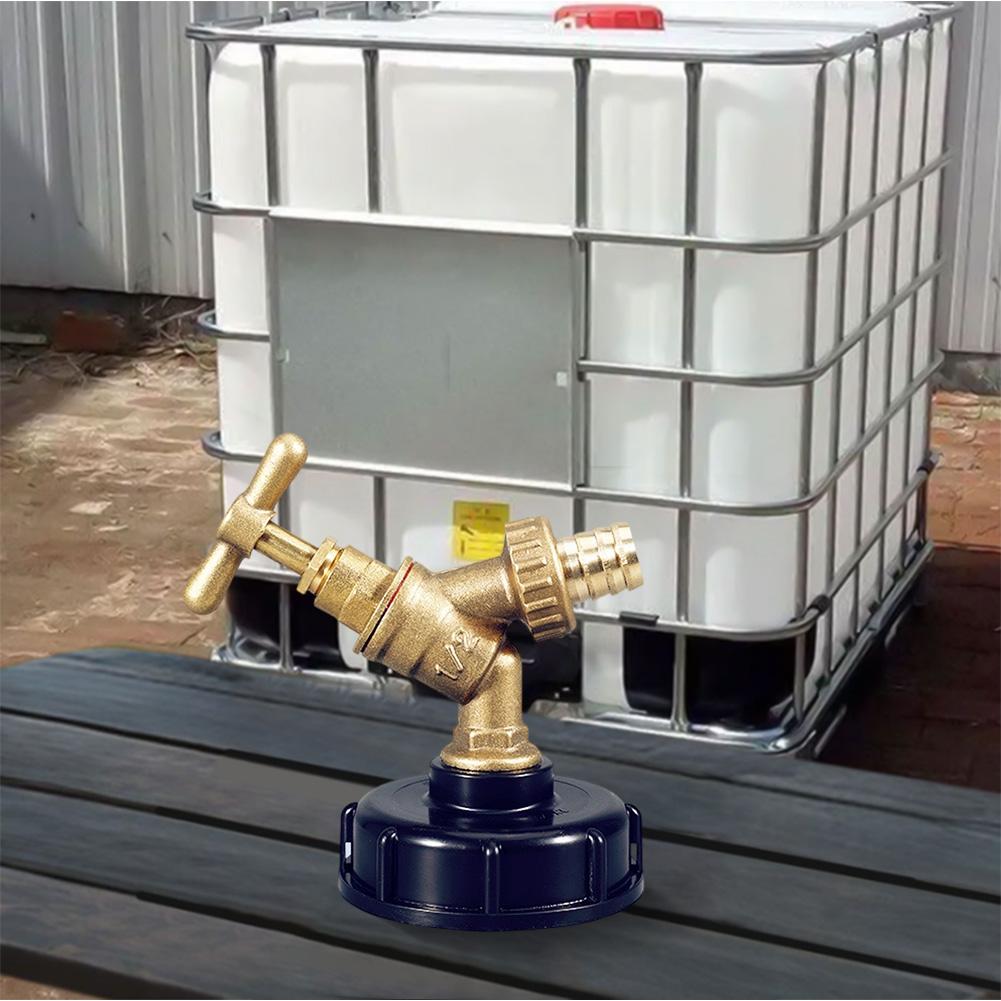 Brass 1/2 inch IBC Tap Valve Accessory for Water Dispensing Compatible with Various Buckets Outdoor Faucet Spout and Adapter Cap