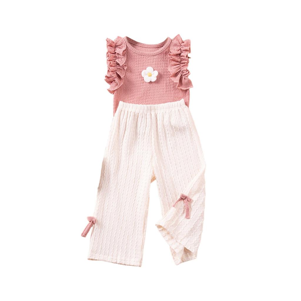 Girls' Flounce Top & Pants Set -Summer Outfit