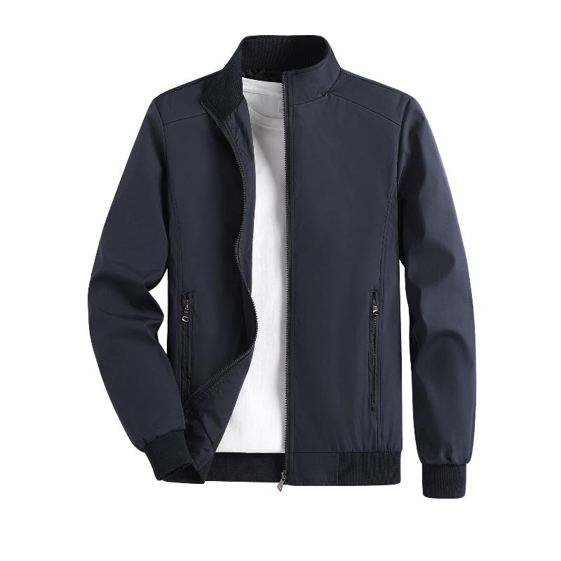 Men's Spring and Autumn Thin Casual Jacket Solid Color Stand Collar Cardigan Jacket Men's Outdoor Sports Casual Versatile Top