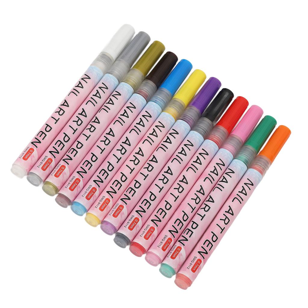 12 Farben Nail Art Stifte Set Schnelltrocknend Tragbar Langanhaltend Nagelmalerei Zeichenstifte für Details Linien