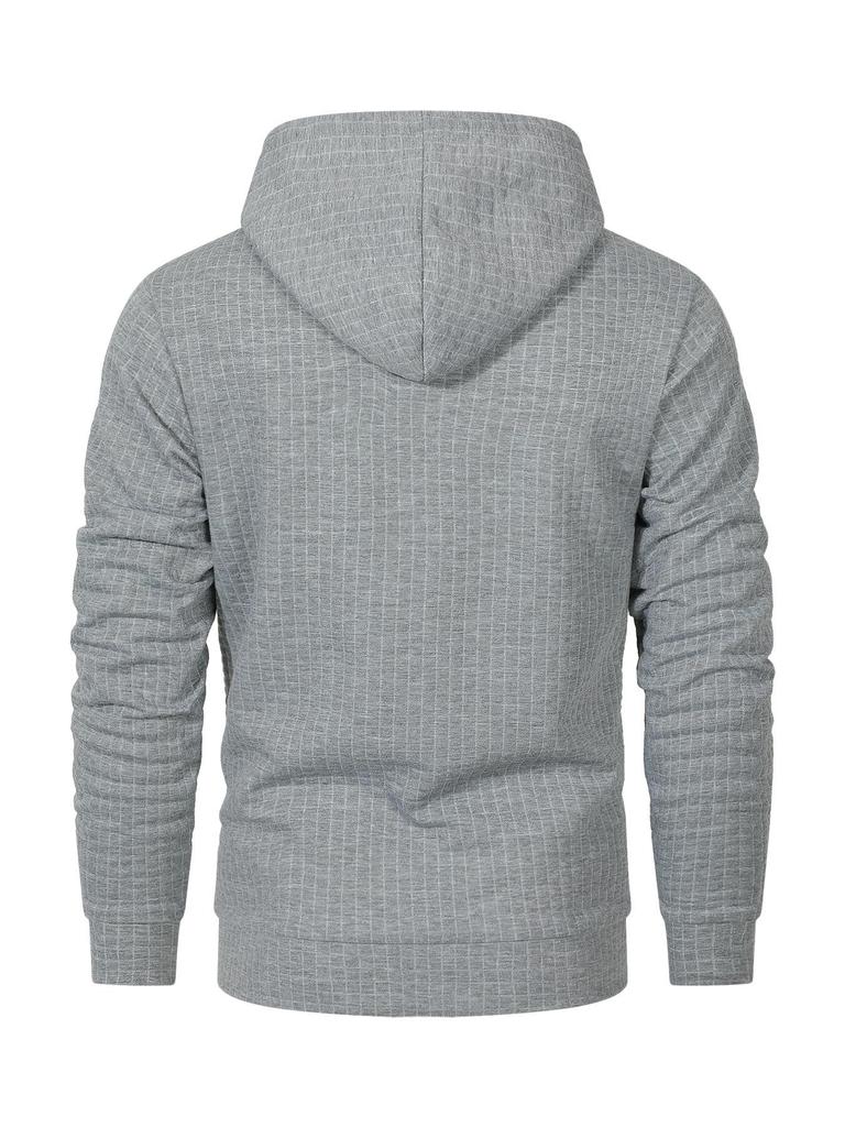 2024 European Men's Quilted Jacquard Plaid Cotton Long-Sleeve Hooded Sweatshirt