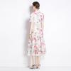 Elegant Floral Print Lace Summer Dress for Women High Quality Hollow Out Short Sleeve Slim Party Dress Robes Femme