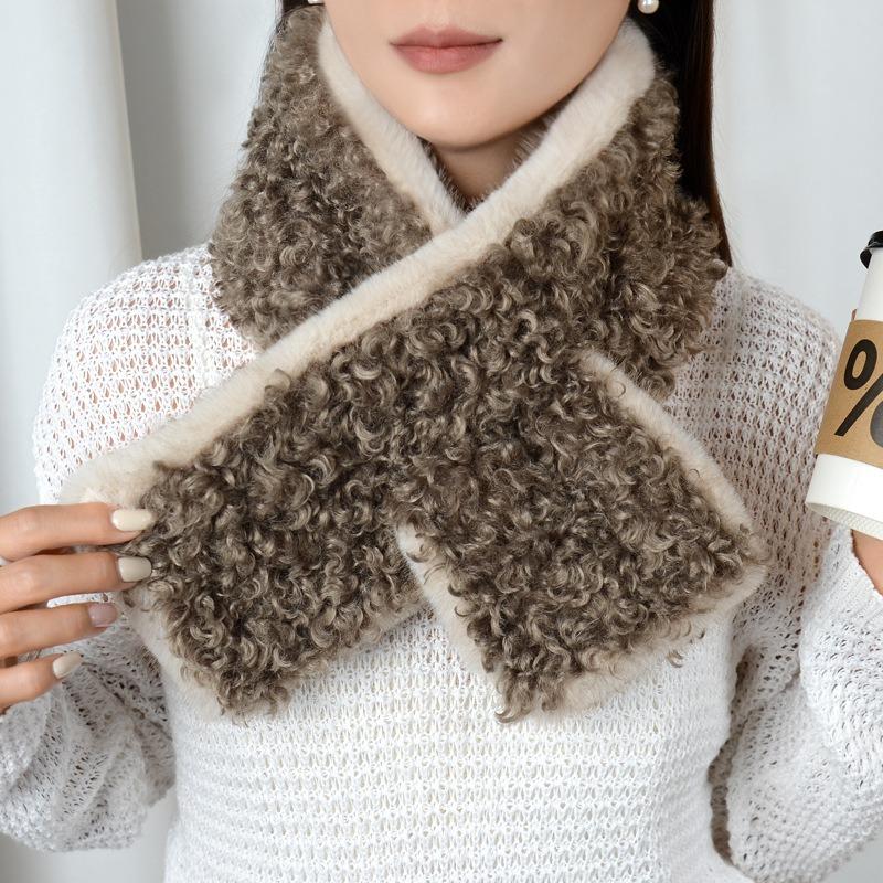 Autumn and Winter Lamb Wool Scarf, Women's Double-sided Light Luxury Shawl, Cross-matching Fashion Scarf, Fur Collar