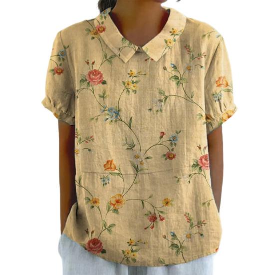 

Женская рубашка с цветочным принтом, повседневная блузка с короткими рукавами и лацканами, свободный пуловер, топы для офиса, вечеринки, отдыха, дома, свидания XL жёлтый