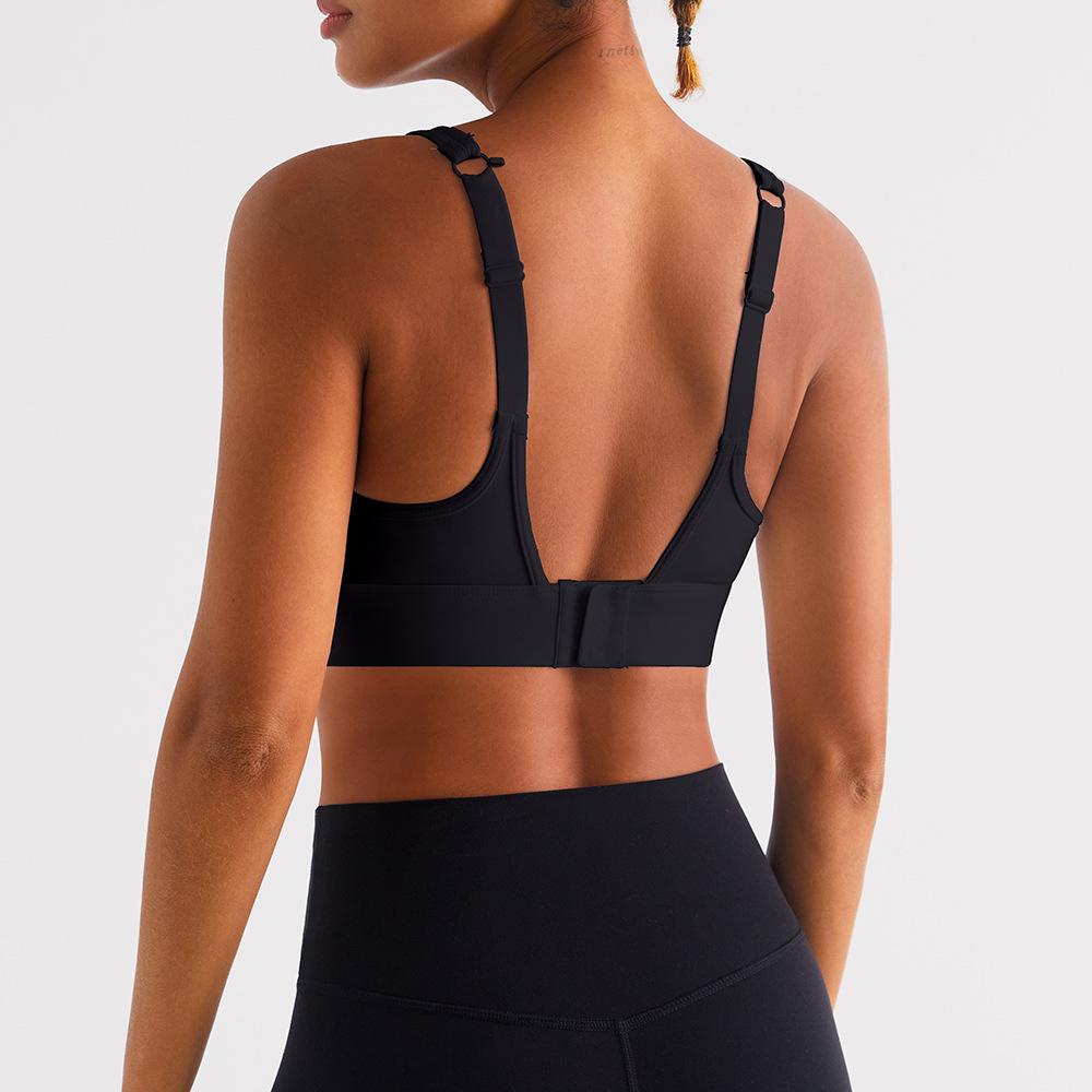 

Женский спортивный бюстгальтер для йоги с высокой степенью поддержки и защитой от ударов - регулируемый, без косточек, с боковой поддержкой Extra Large чёрный