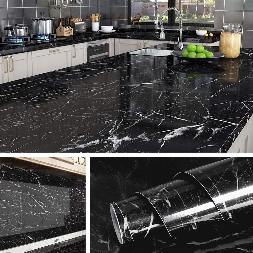 Marble Glossy Self-Adhesive Wallpaper Waterproof Home Decor Stickers for Dining Table Cabinet - Wear-Resistant Wall Covering
