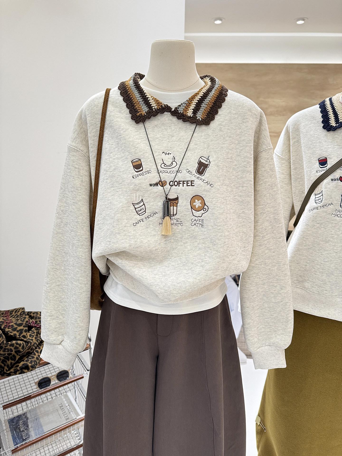 

Korean Style Embroidered Patchwork Cotton Pullover with Doll Collar - Women s Slimming Loose Fit, Heavyweight Plus Velvet, Autumn/Winter Sweatshirt. 2XL for 70-85 kg