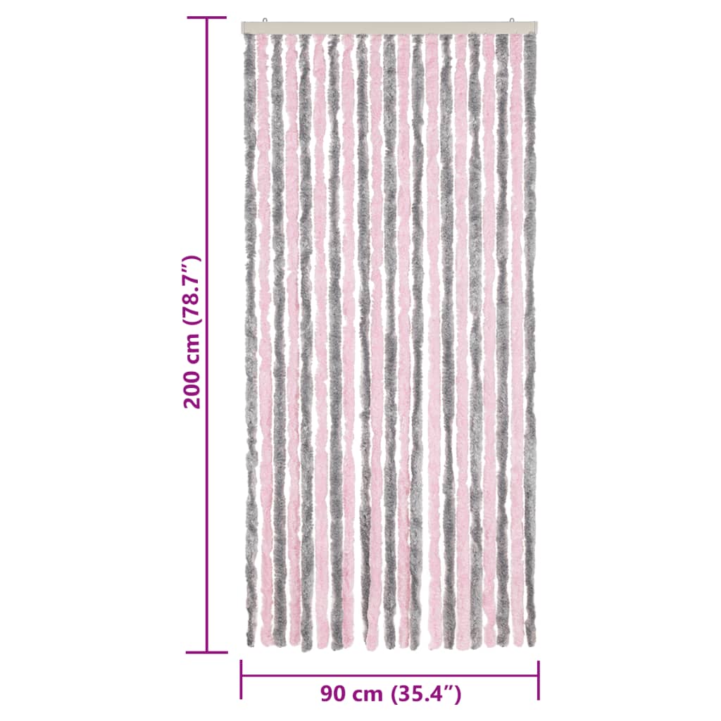 Fly Screen Curtain Silver Gray and Pink 90 x 200 cm Chenille