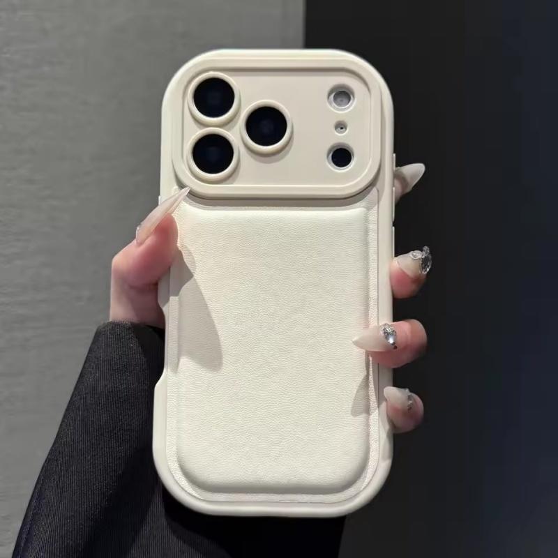 Fashion Oval Leather Air Cushion Phone Case For iPhone 17Air 17 16 15 14 13 12 11 Pro Max Plus Airbag Shockproof Silicone Cover