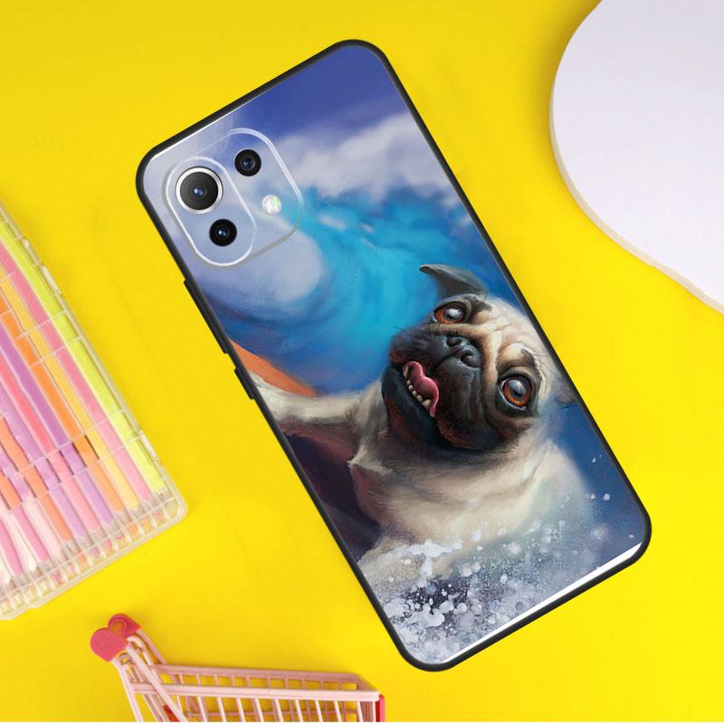 Mops sitzend mit Fliege Rosen Hülle für Xiaomi 14 13 Ultra 11T 12T 13T 14T Pro POCO X7 Pro X3 X5 F3 F5 F6 M6 X6 Pro Hülle