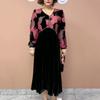 Women's Plus Size Dress Velvet Patchwork Dress Autumn V-neck A-line Velvet Long Floral Dress