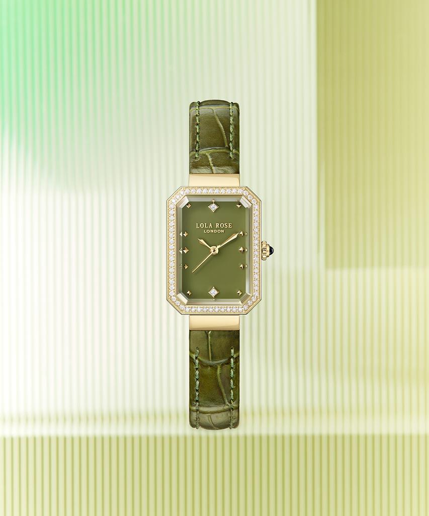 Lollalojeu Ms. Lola Green Onyx Zirconia Leather Wristwatch