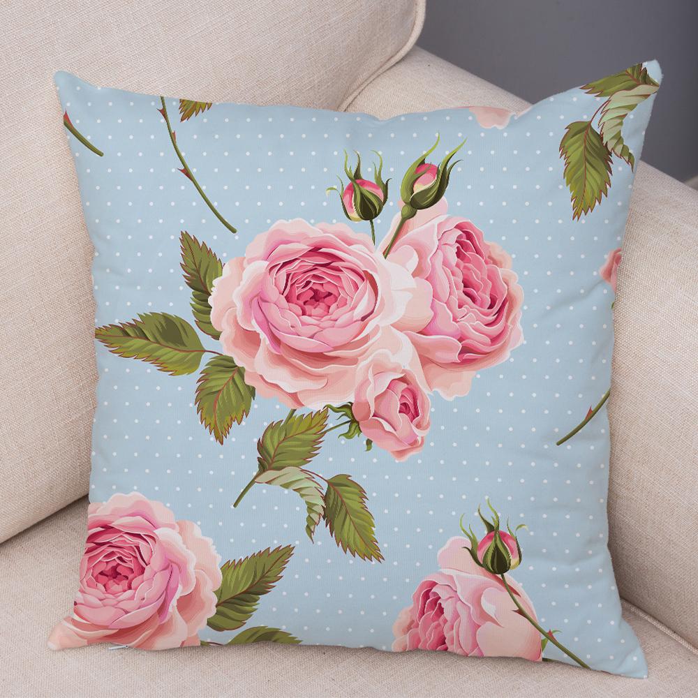 Nordicstyle Roses and Birds Cushion Cover Double Print Decor Plant Pillow Case Soft Plush Pillowcase for Sofa Home Children Room
