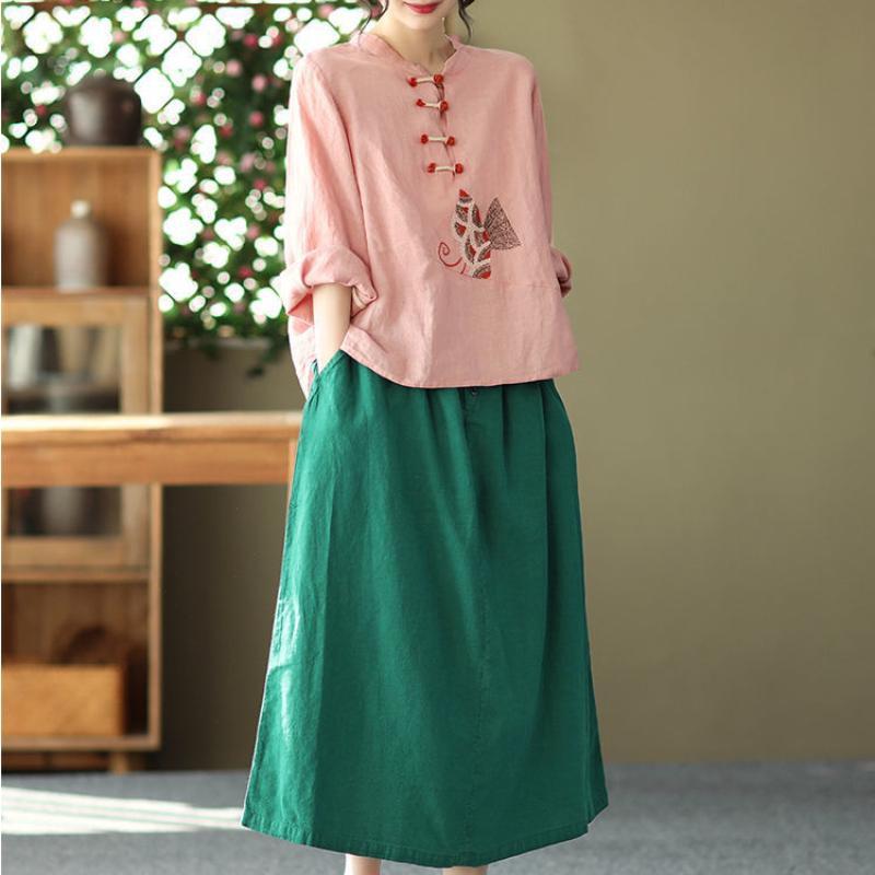 Ethnic Chinese Women Embroidery T-shirts Tops Blouse Retro Casual