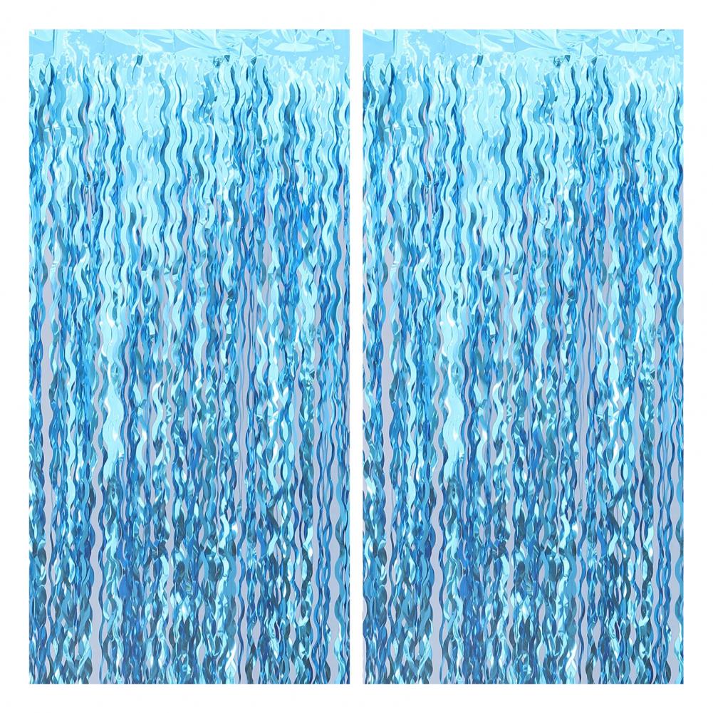 

5 шт. волнистые мишурные фольгированные шторы с бахромой, яркие цвета, сверкающие подвесные дверные занавески, фон для фото, реквизит, волна, металлическая фольга, кисточка светло-синий