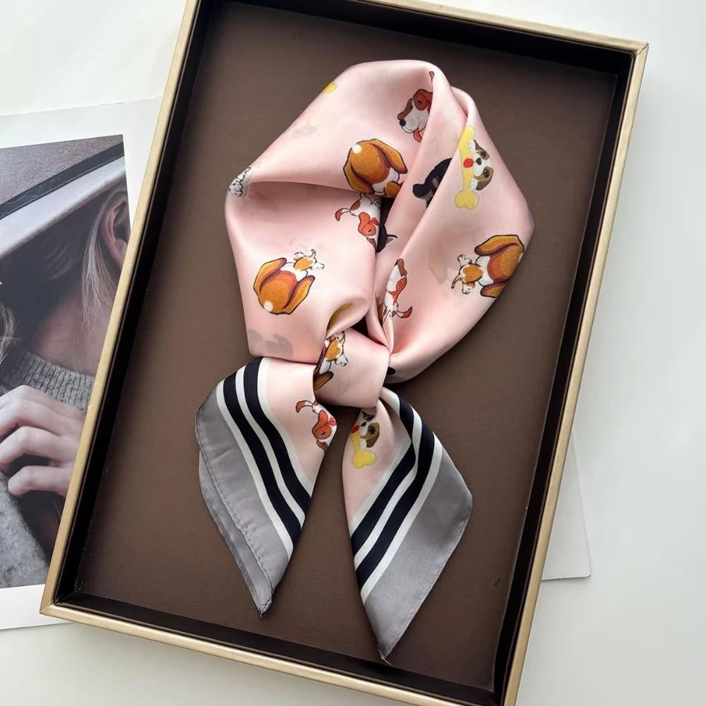 Cartoon Dog Print Women Square Scarf 70x70cm Silk Scarf Cute Shawl  Fashion Accessory