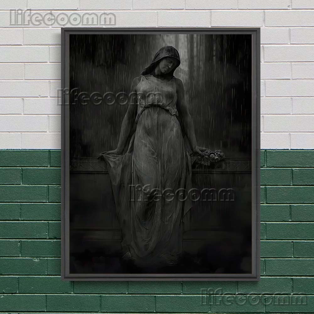The Statue Of The Holy Angel And The Virgin Guarding The Cemetery Wall Art Canvas Painting Sacred Sculpture Art Poster And Print No Frame