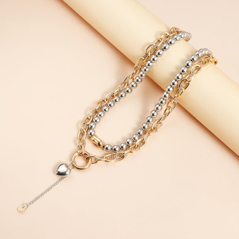 Gold Silver Two Tone Heart Pendant Necklace Adjustable Chain Lightweight Alloy Jewelry For Women Daily Wear