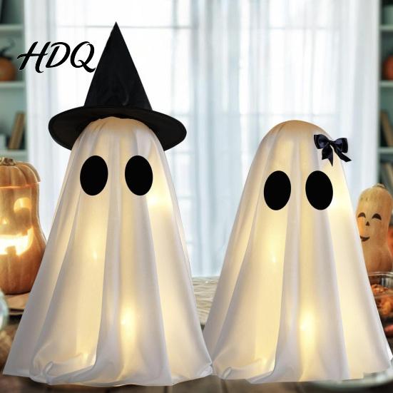 Decorazione Fantasma di Halloween da Esterno Luminosa con Cappello da Strega/Decorazione Fiocco Decorazione Spettrale da Appoggio