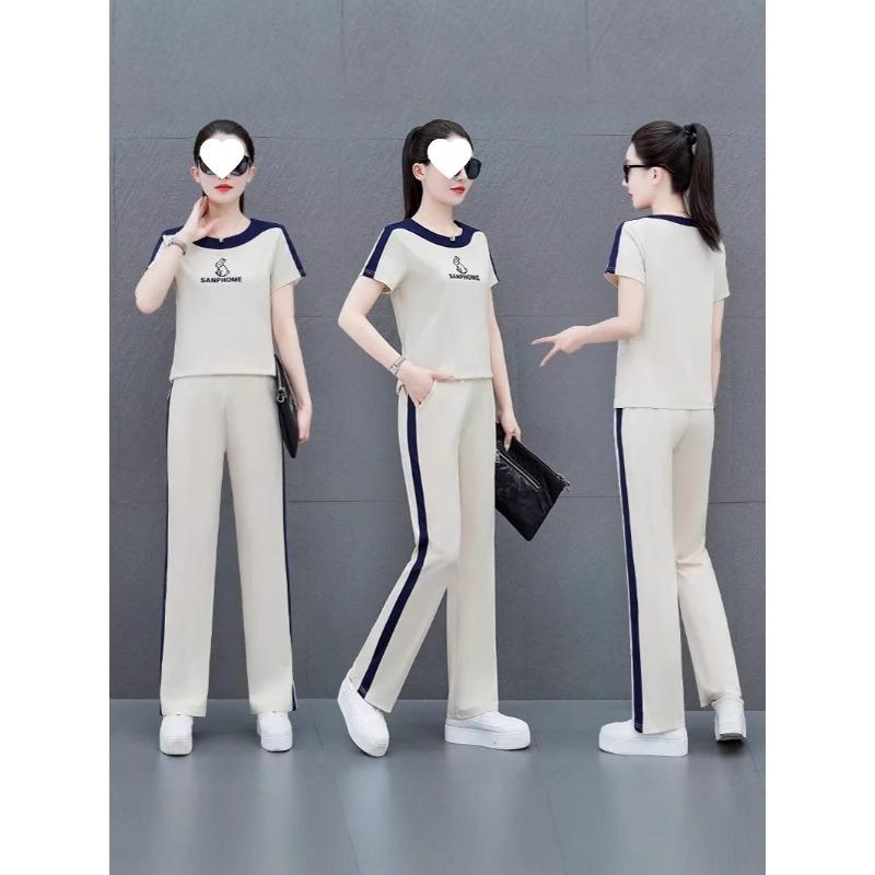 Casual Sports Suit for Women, Summer Loose, Fashionable, Age-reducing Wide-leg Pants Two-piece Set