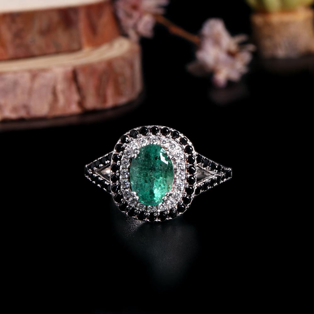 Light Luxury Fashion 925 Sterling Silver Ring Real Gemstone Natural Oval Emerald Lady Fine Jewelry Engagement Anniversary Gift