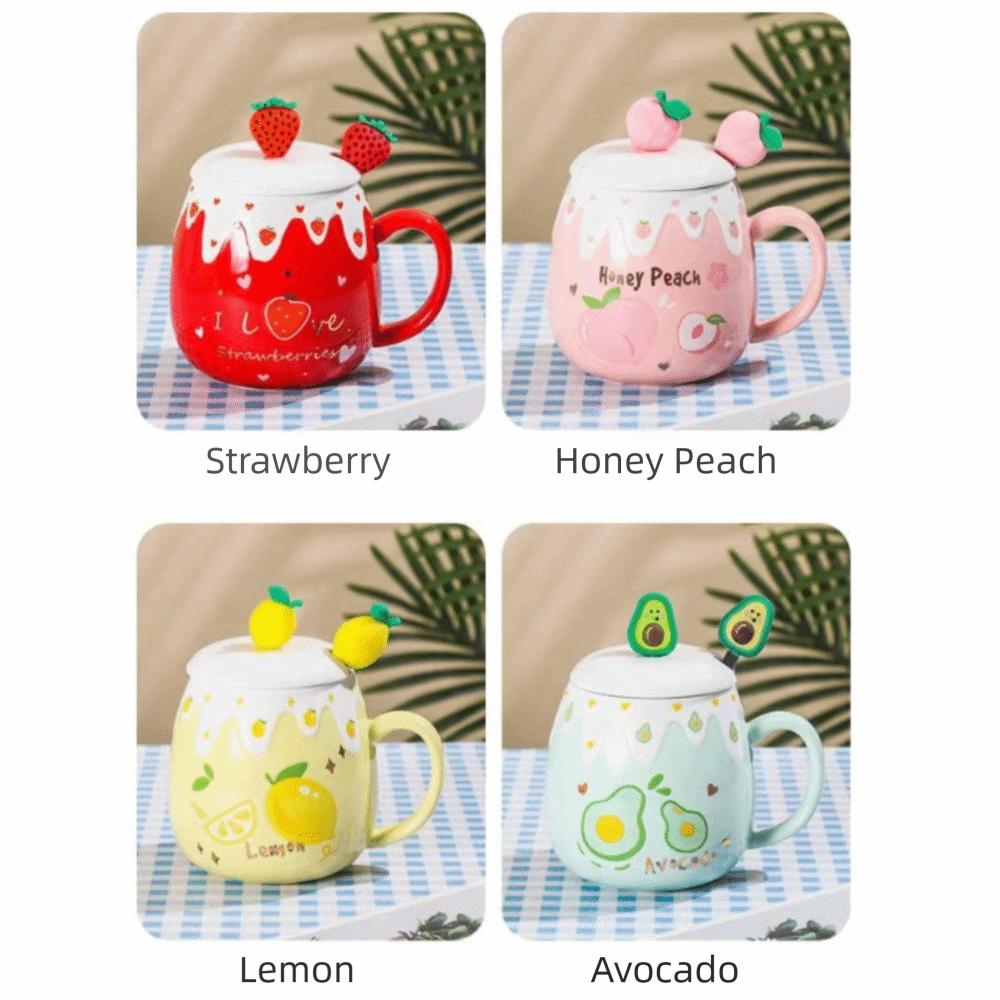 450ML Capacity Strawberry Mug Pink Color Ceramic Mug Cute Design Porcelain Mug Student Use