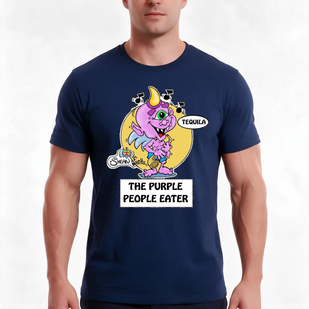 Fritts Cartoons Purple People Eater Tshirt Summer Casual Cotton Tee Oversized Streetwear Tops Vintage Graphic Print