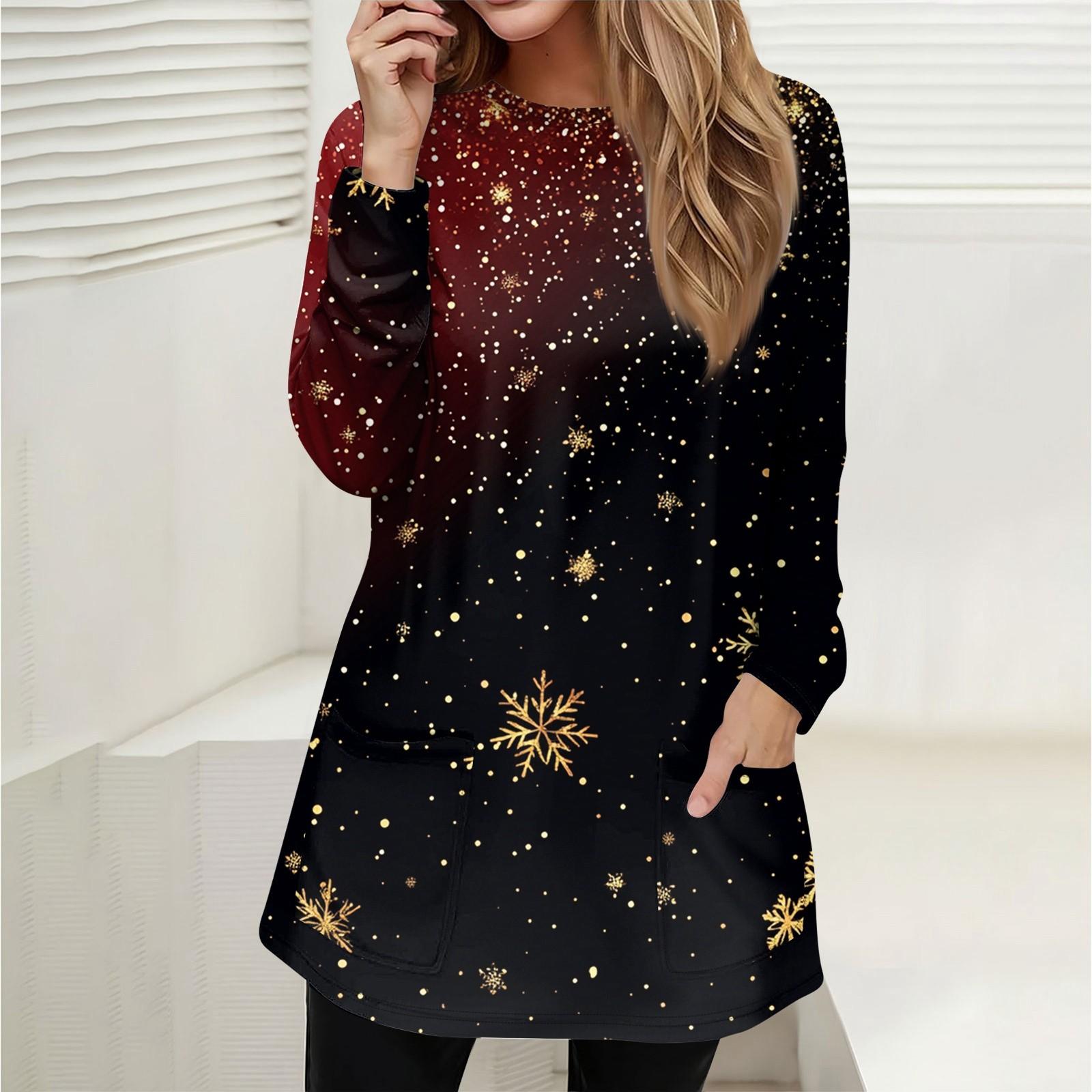 Женская толстовка, пуловер, спортивная одежда, карман, рождественский принт, повседневный топ с круглым вырезом и длинными рукавами XXXL чёрный