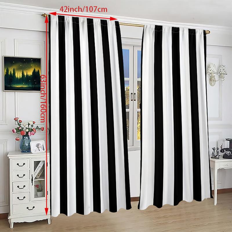 2pcs- Black and white line polyester curtains, pole bag curtains 42*84, bedroom, living room, home room decoration