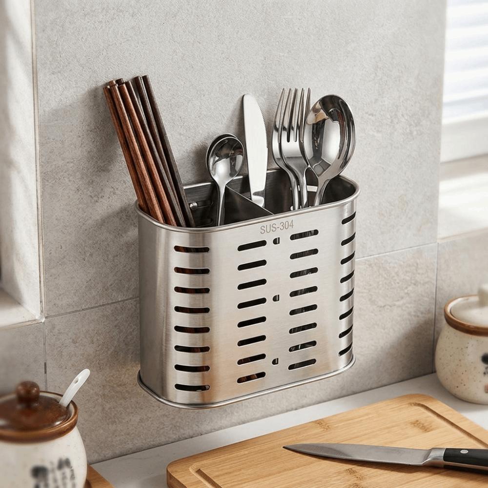 Rustless Steel Chopstick Holder Hollow Draining Hole Storage Basket Silverware Container Kitchen