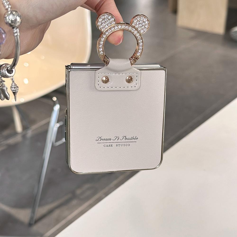 Glitter Ring Holder Cute Leather Case for Samsung Galaxy Z Flip 7 6 5 4 7FE Flip7 Flip6 Flip5 Skin Feeling Shockproof Back Cover