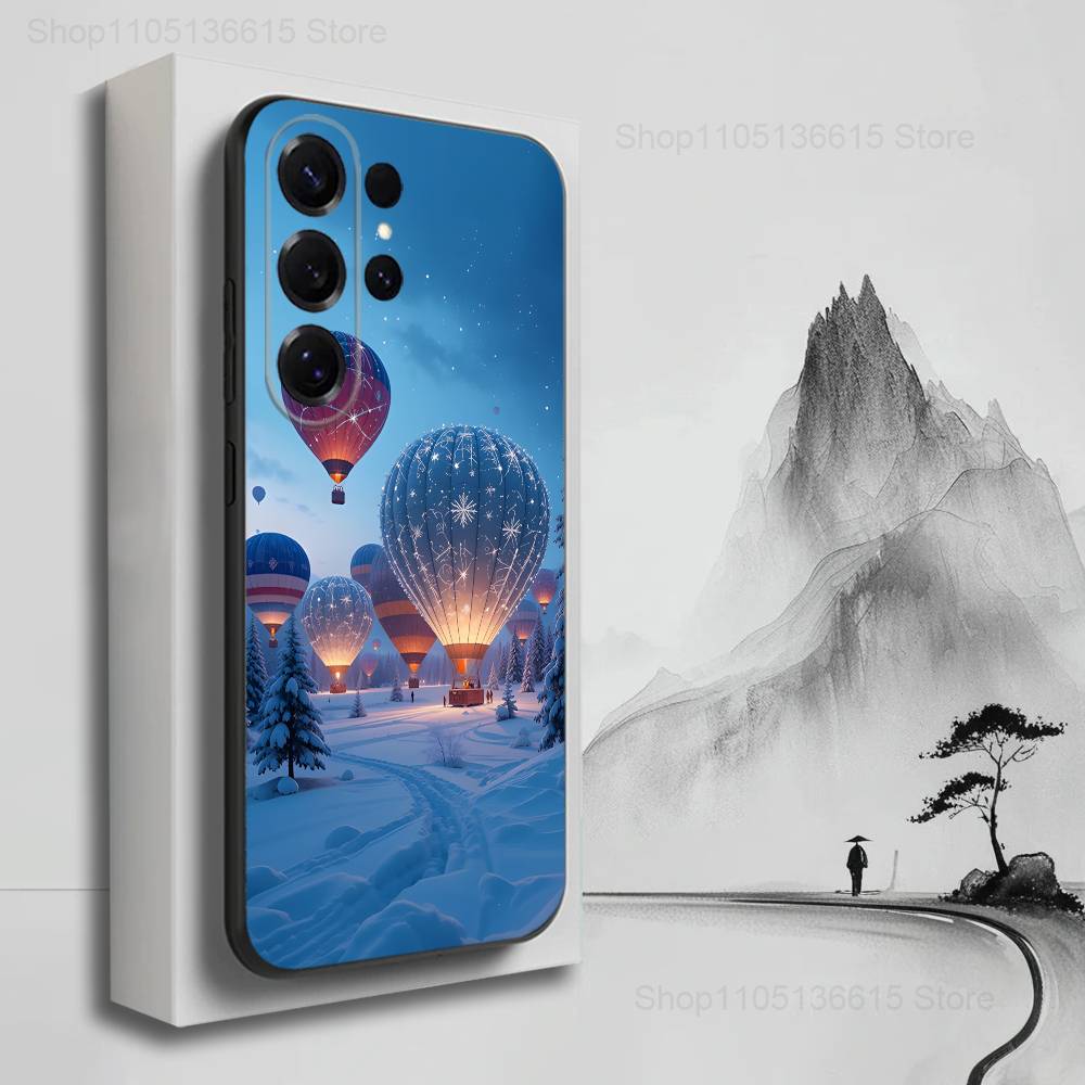 Cute Hot Air Balloon Case For Samsung S21,S20,S10,Plus,S9,S22,S25,Ultra,S24,S23,FE,Lite,Soft Silicone Black