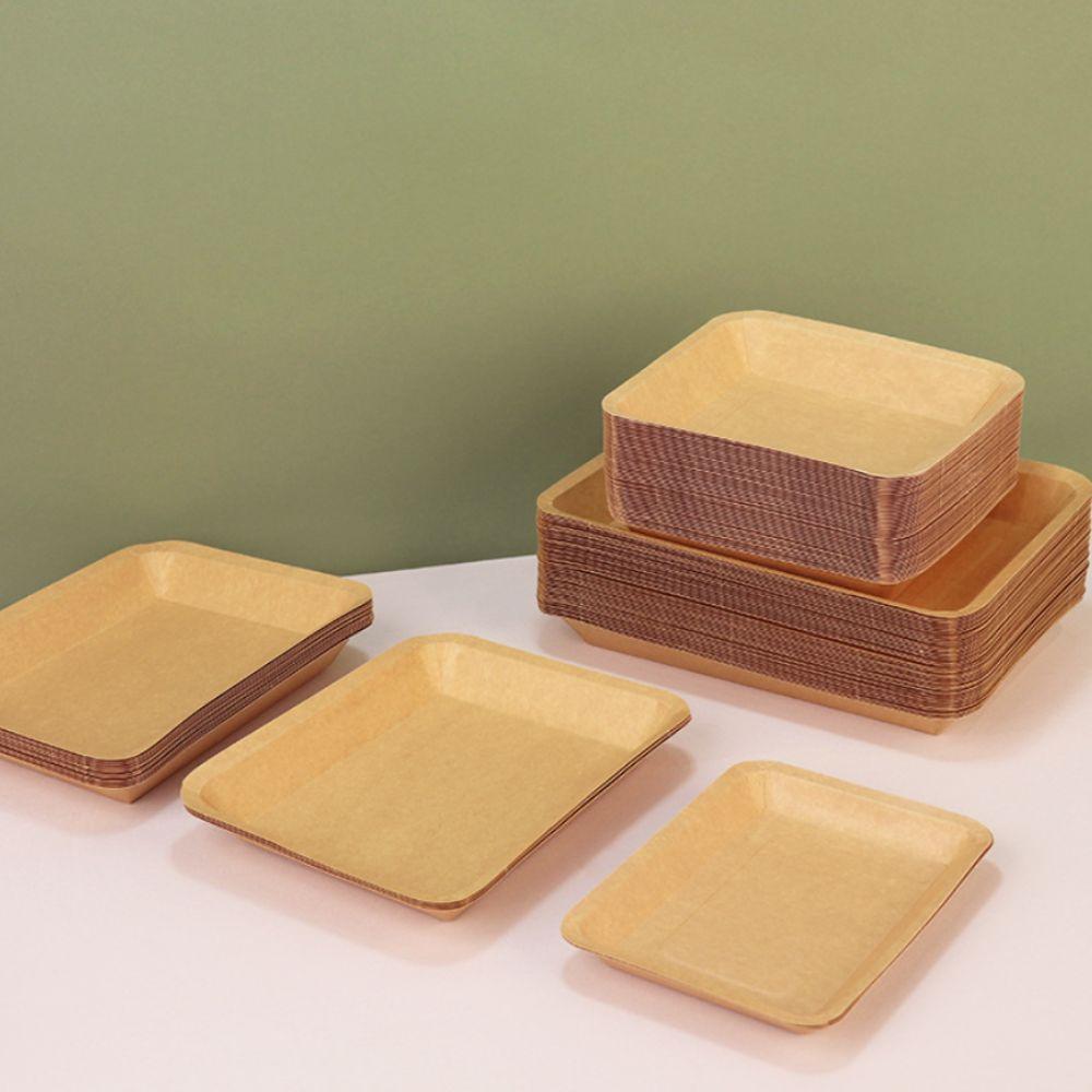 50PCS Waterproof Disposable Kraft Paper Food Plate Thickened Dessert Plate Snack Tray  Fruit