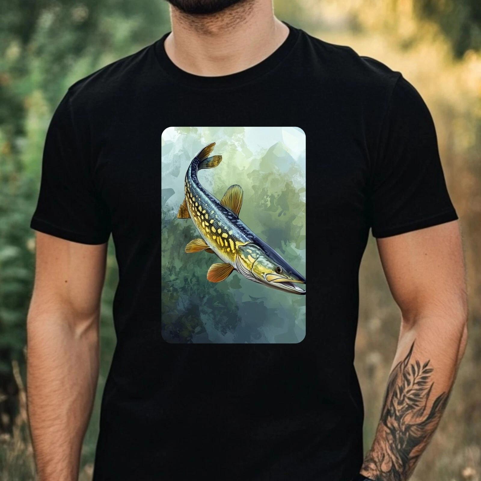 T-Shirt Herren Hecht Fischart Motiv Baumwolle Größe XS bis 5XL L
