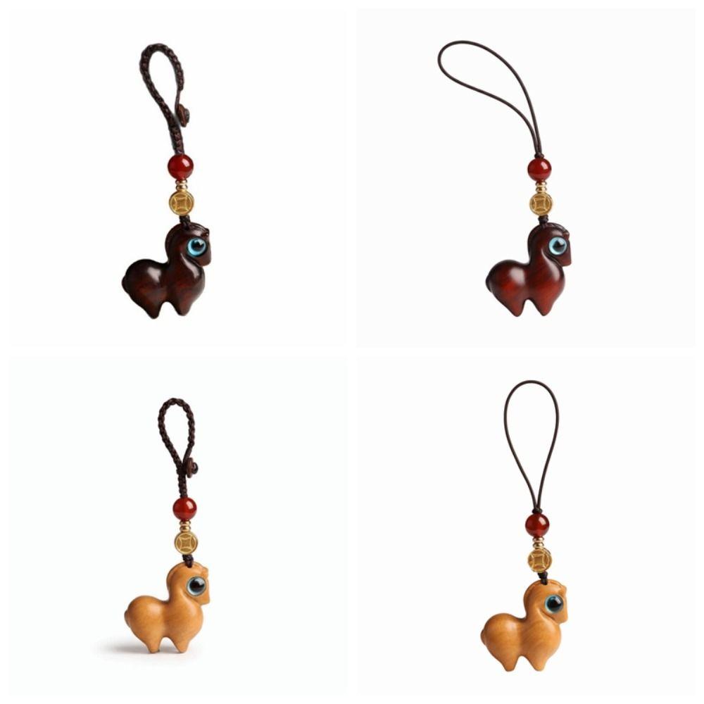 Pendentif de Sac Dessin Animé Bois de Santal Style Chinois Porte-Clés Cheval Mignon Unisexe