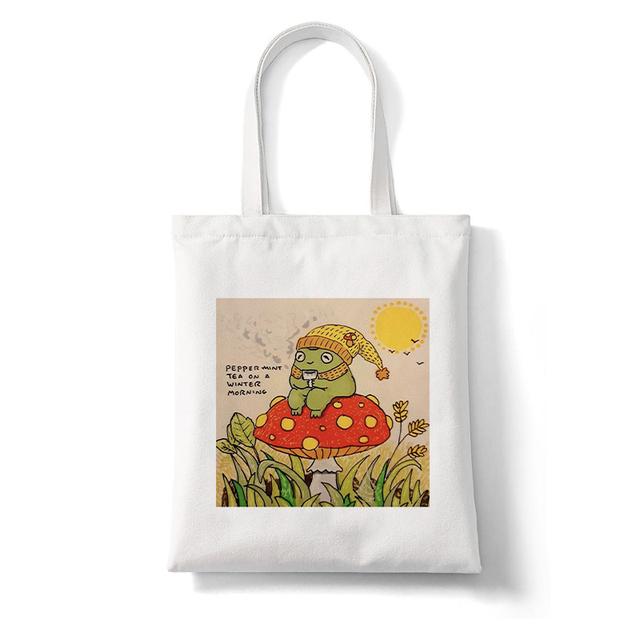 

Женская сумка для покупок с мультяшным лягушкой и рисунком забавного животного, большая вместительная сумка-тоут, эстетичная сумка на плечо, эко-холщовая сумка, сумка 29*32cm