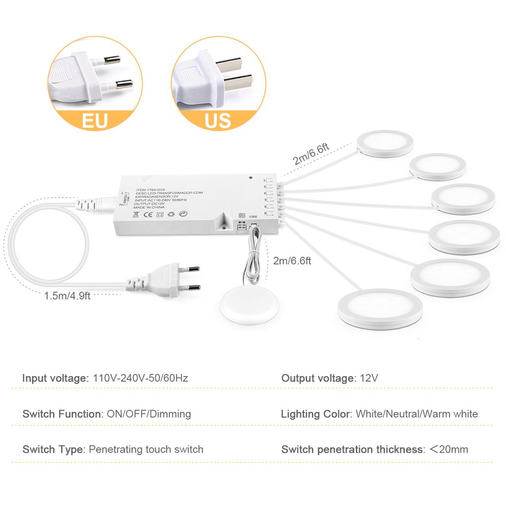 Ultradünne 5W LED Deckenpaneelleuchten Dimmbar Touchsensor Schrankleuchte für Schrank, Ausstellungsregal, Schrank