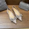 Summer  Pointed Toe Rhinestone With Bow Shoes for Women2025 Trend Social Popular Elegant and Fashionable 39 Slip-on Woman Flats